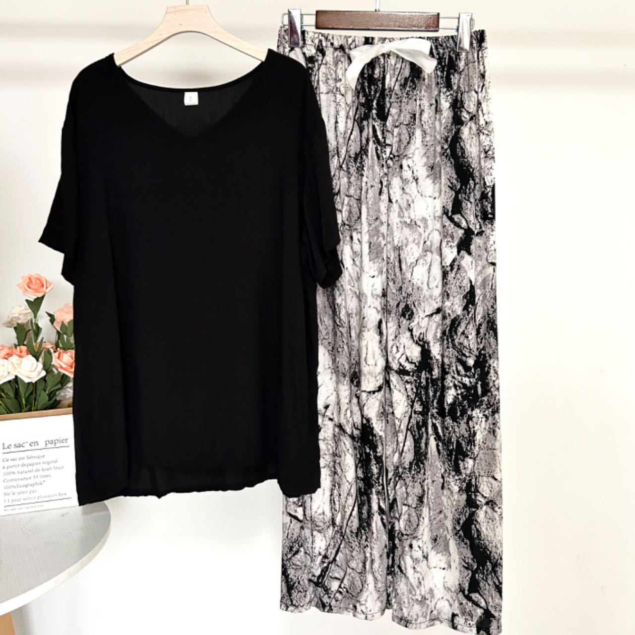 Summer Artificial Cotton Thin Short Sleeve Pants Loungewear Suit