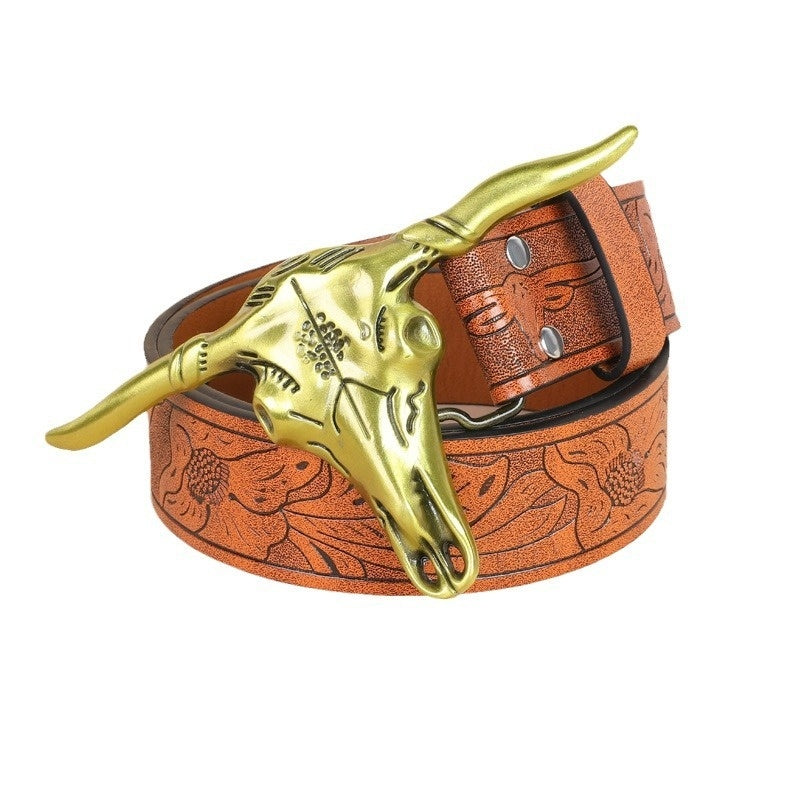 Men's Belt with Cow Head Buckle