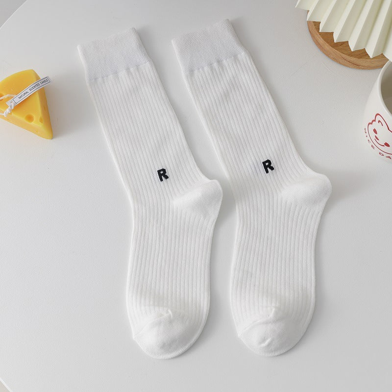 Socks Women's Long Cotton Socks Candy Color Japanese R Letters