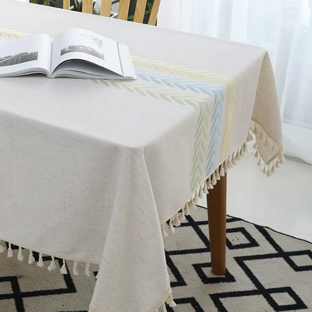 Elegant Cotton Linen Rectangular Tablecloth with Tassels – Dust-Proof Decor for Dining & Room