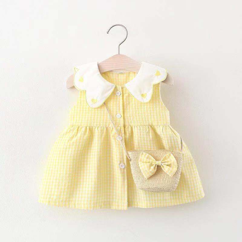 Girls' Summer Plaid Love-shape Print Dress