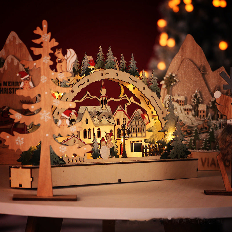 Wooden LED Luminous Christmas Village Shopping Mall Window Display Creative Gifts