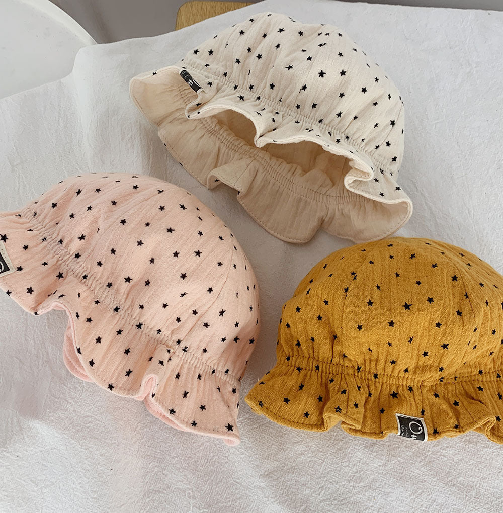 Unisex Baby Fisherman Linen Mixed Sun Hat Polka Dot