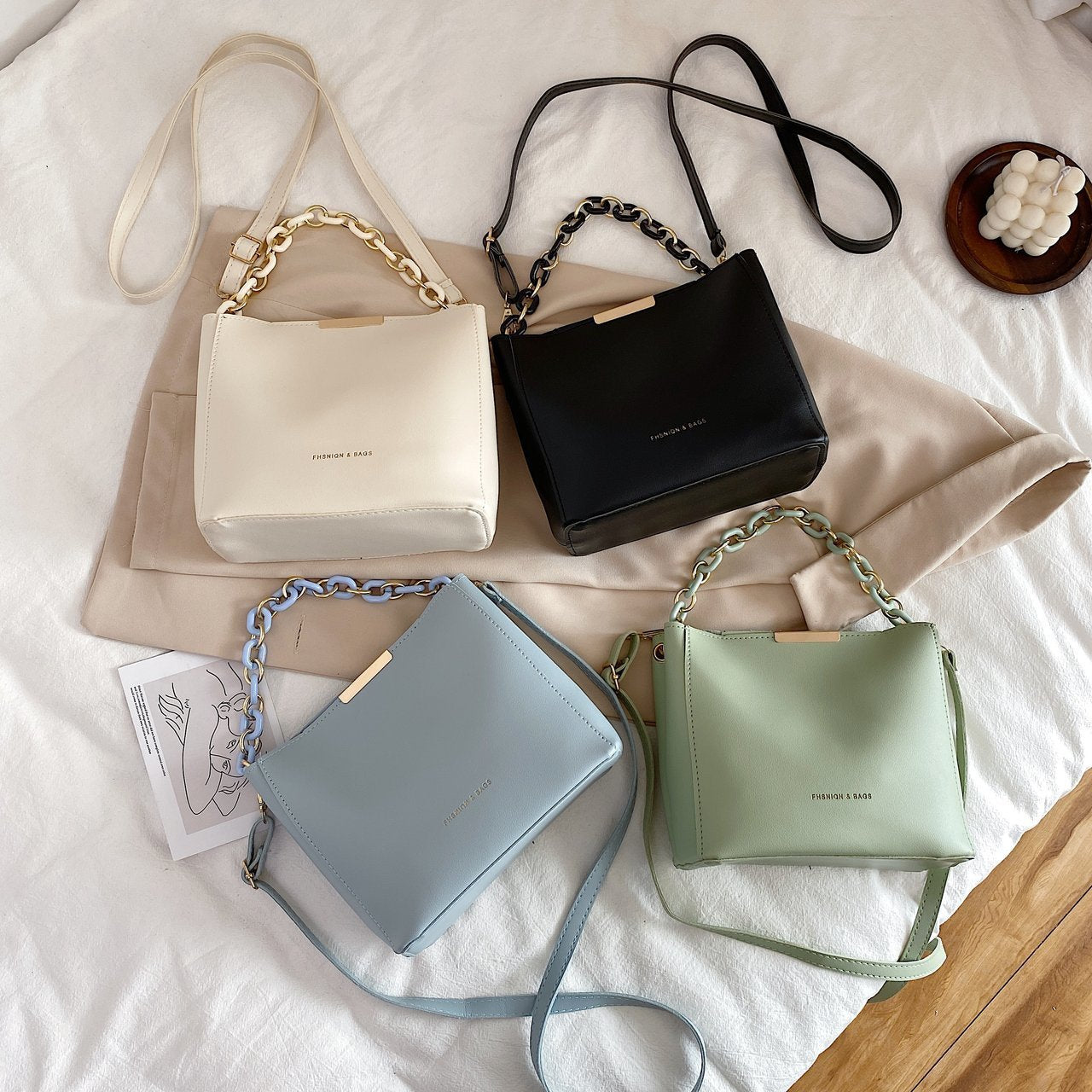 Women's Bucket Bag PU Leather Chain Decoration Capacity