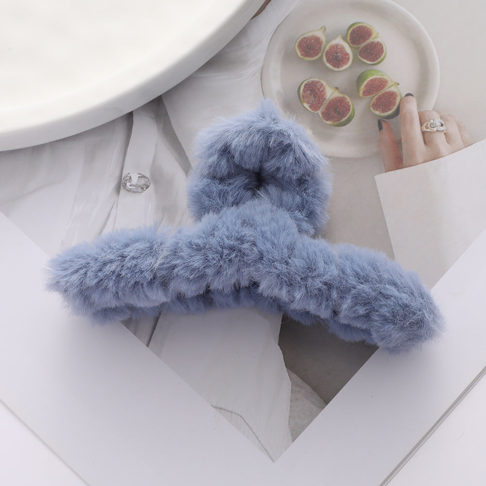 Solid Color Fur Grip Plush Back Head Barrettes