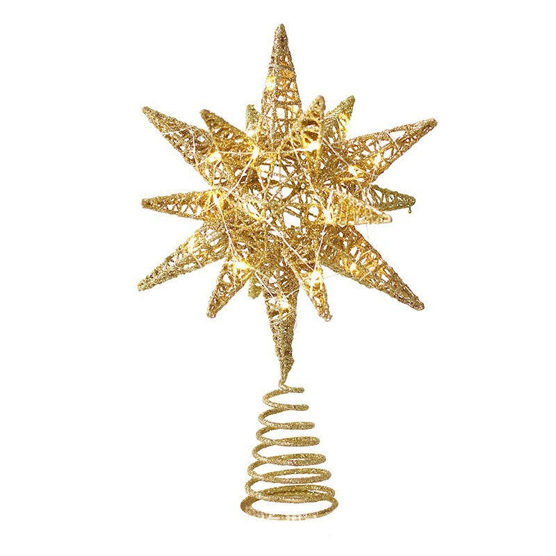 Christmas Tree Decorations LED Dusting Powder Wrought Iron Explosion Star Tree-top Star