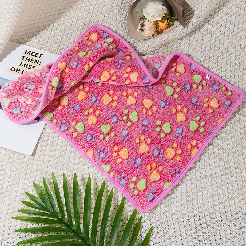 Four Seasons Blanket Thermal Coral Fleece Paw Print Dogs And Cats