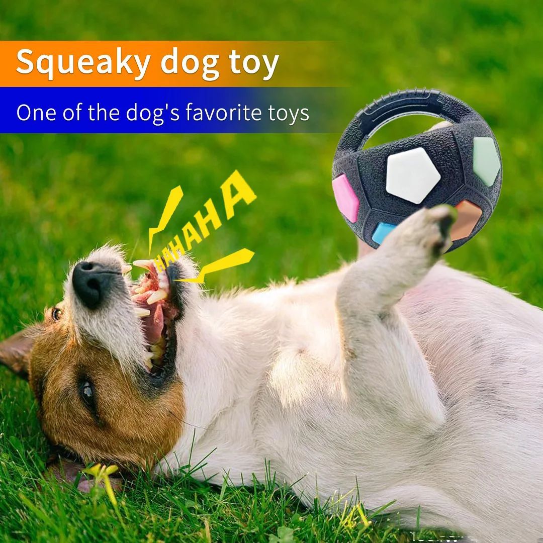 Durable Football and Tennis Ball-Shaped Squeaky Dog Toys for Outdoor Training and Teething Relief