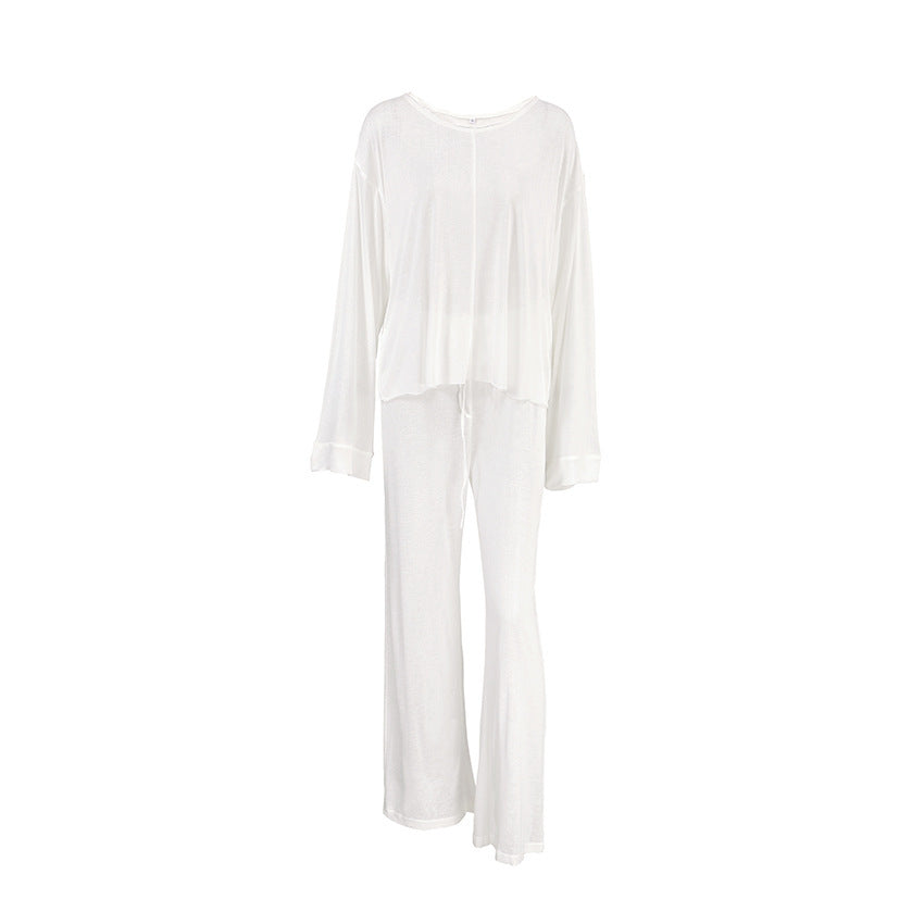 Women's Polyester Lounge Set White Casual European Style
