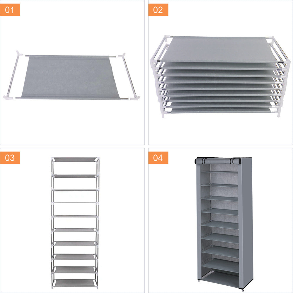 10 Tier Cabinet Storage Black Organiser Shoe Rack Stand Holds 27 Pairs Dustproof