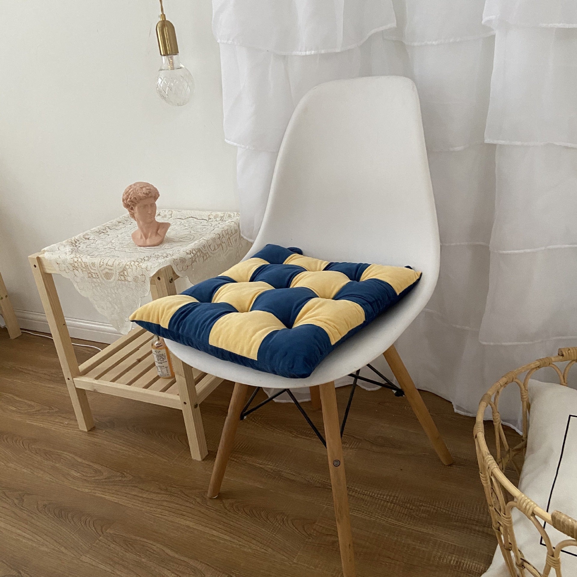 Lattice Pearl Cotton Seat Winter Thickened Warm Crystal Velvet Dining Chair Cushion