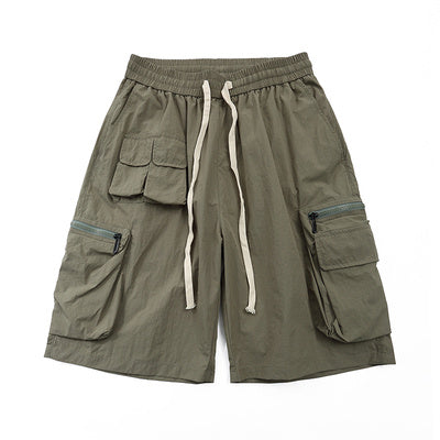 Men's Cargo Shorts Polyester Mid-Waist Solid Color Black