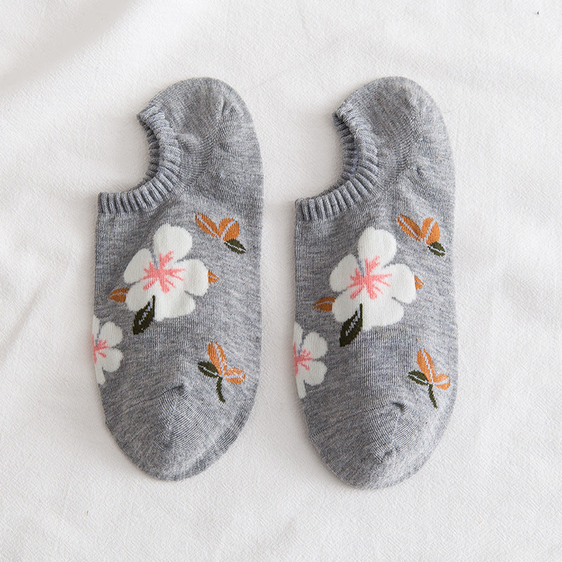Women's Small Floral Mid Length Cotton Socks