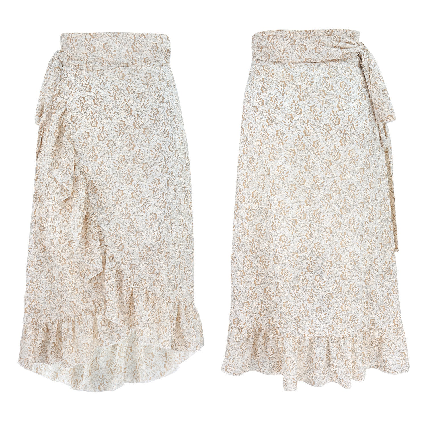 Bohemian Floral Chiffon Irregular Midi Skirt – Lace Print with Silk Lining