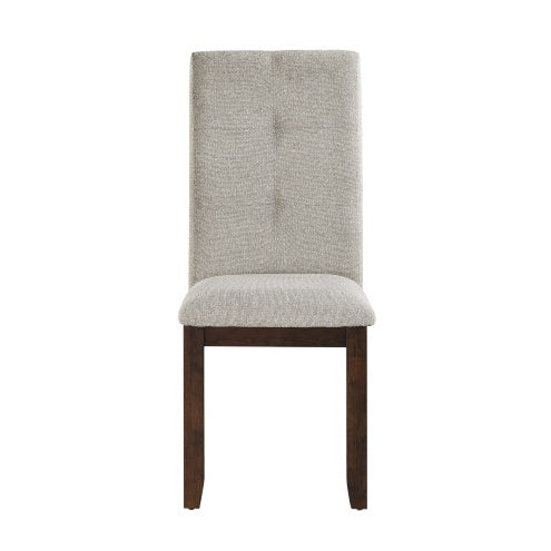 Set of 2 Chenille Upholstered Dining Chairs with Dark Cherry Wood Frame and Tufted Back
