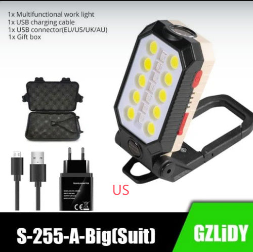 Folding USB Rechargeable COB Work Light Portable LED Flashlight Adjustable Waterproof Camping Lantern Magnet Design With Power Display
