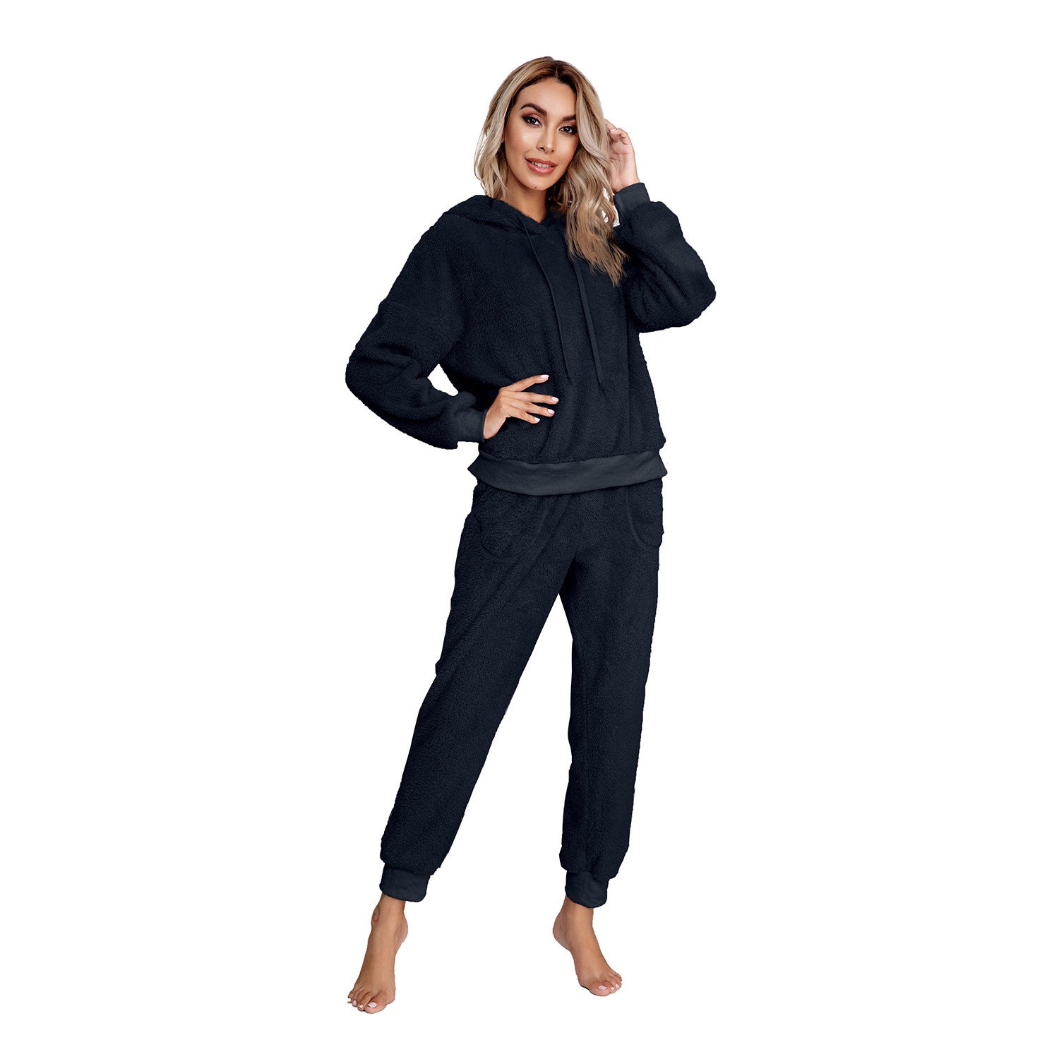 Womens Hooded Double Faced Fleece Sweater Knitwear Relaxed