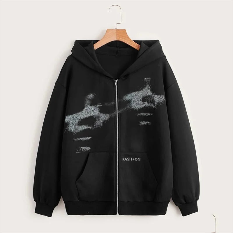 Unisex Y2K Zip Hoodie Korean Style Loose Fit Fleece