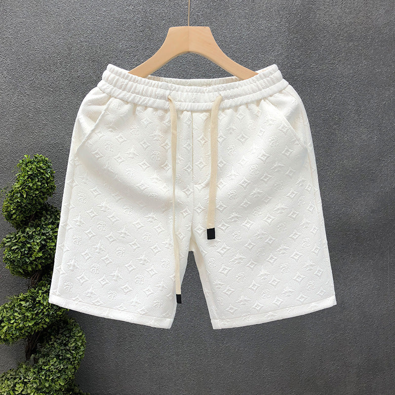 Men's White Jacquard Shorts Nylon Polyester Straight Fit