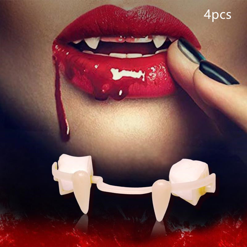 Halloween Retractable Vampire Fangs – Horror Cosplay Teeth for Masquerade and Zombie Party Props