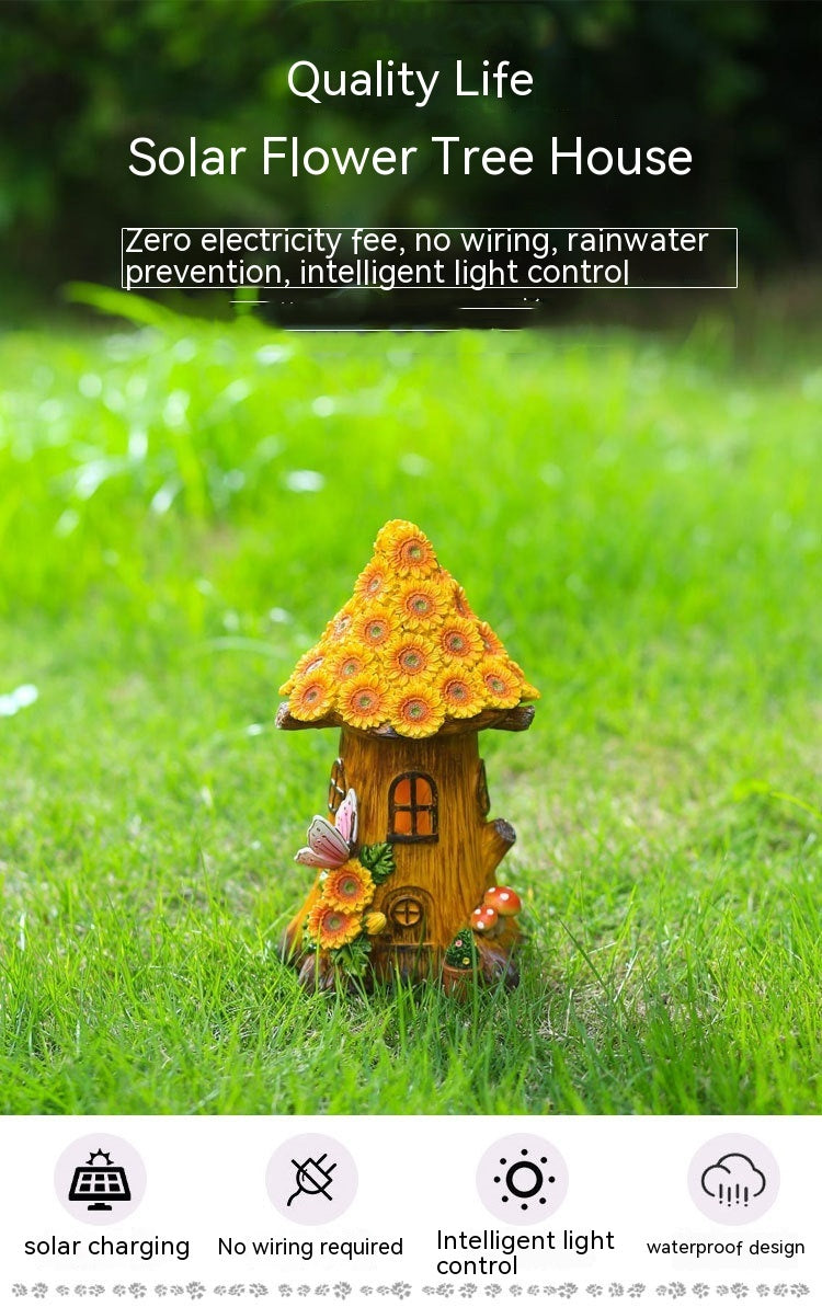 Resin Solar Lamp Decoration Tree House Lamp Outdoor Garden Lawn