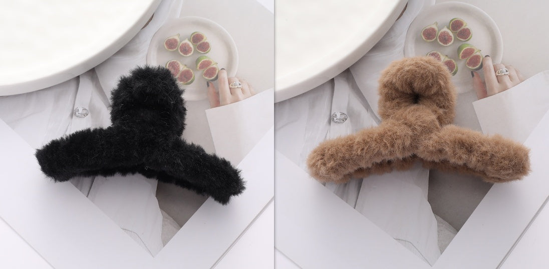 Solid Color Fur Grip Plush Back Head Barrettes