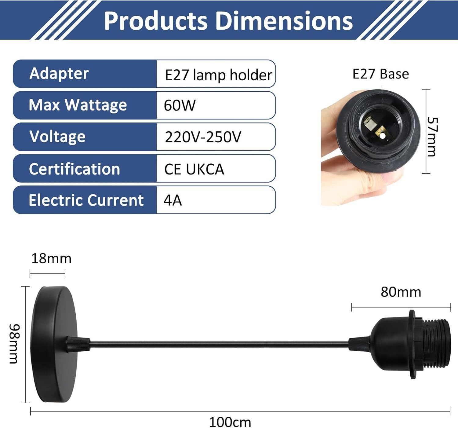 Light Pendant Fitting Ceiling Rose E27 Suspension Set Black Light Base UK
