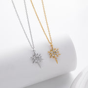 S925 Sterling Silver Inlaid Stone Eight-pointed Stars Pendant Necklace