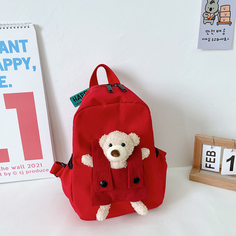 Unisex Canvas Backpack Adjustable Kindergarten Cartoon Bear
