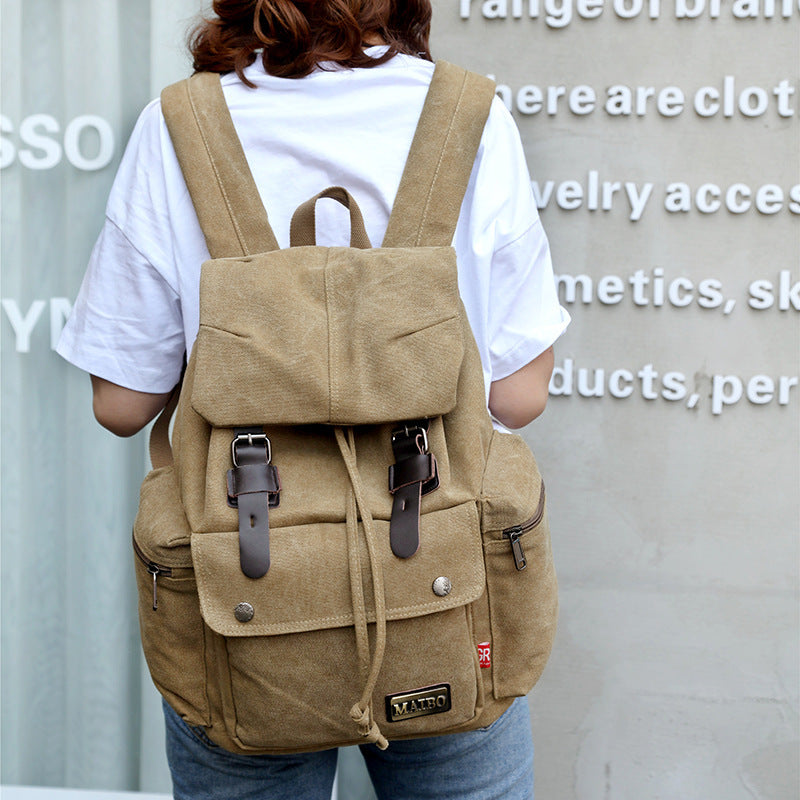 Unisex Canvas Bucket Backpack Large Capacity Travel Bag