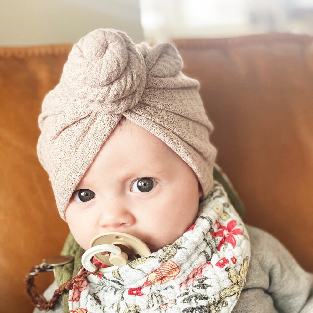 Children's Waffle Solid Color Baby Hat Elastic