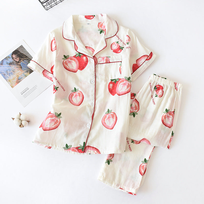 Pure Cotton Short Sleeved Pants, Gauze Home Clothing Set