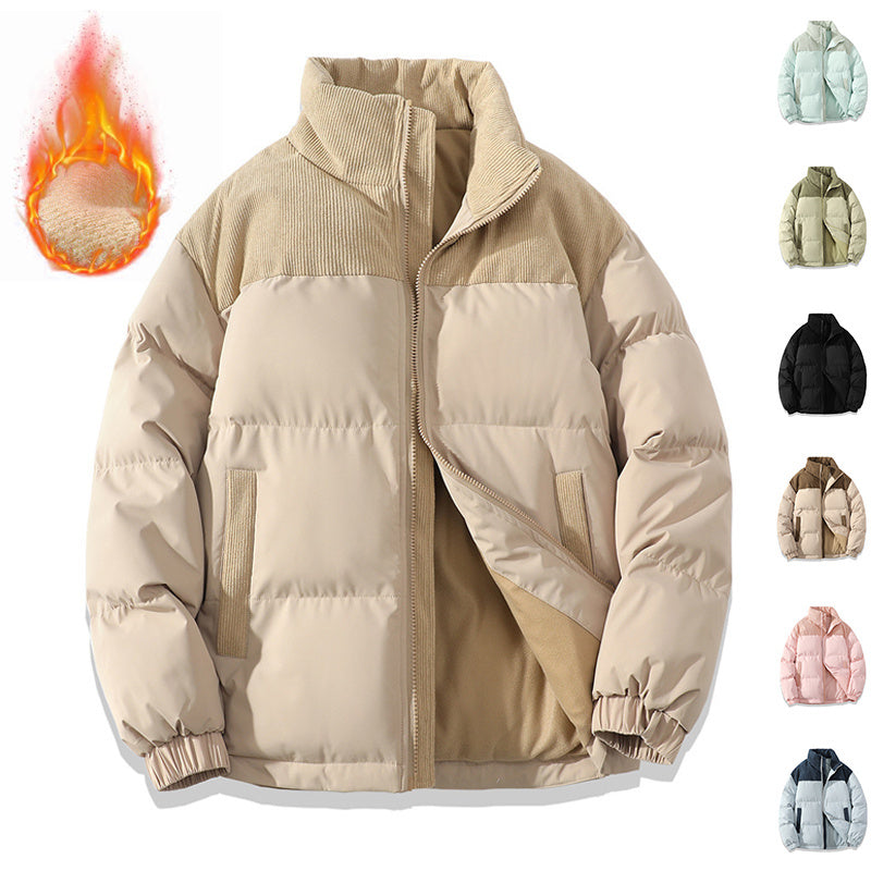 Unisex Stand Collar Contrast-Color Cotton Padded Winter Jacket