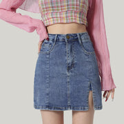 High-Waisted Distressed Denim Mini Skirt – Women’s Zipper Button Hip Skirt Casual Streetwear