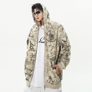 Printed Hoodie Men Covered With Graffiti