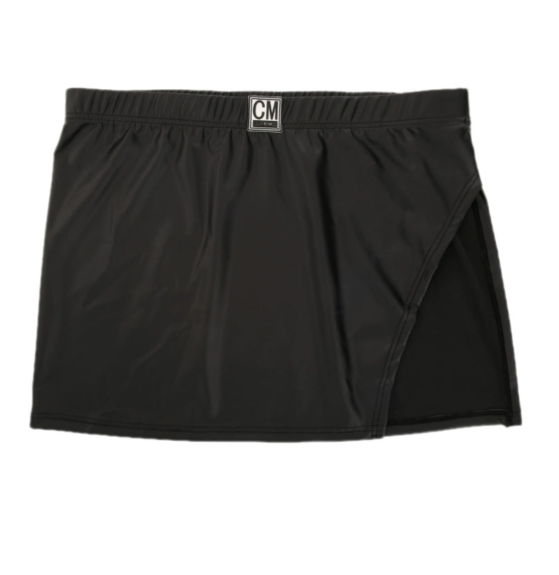 Thin Faux Leather Solid Color Side-opening Pajama Pants