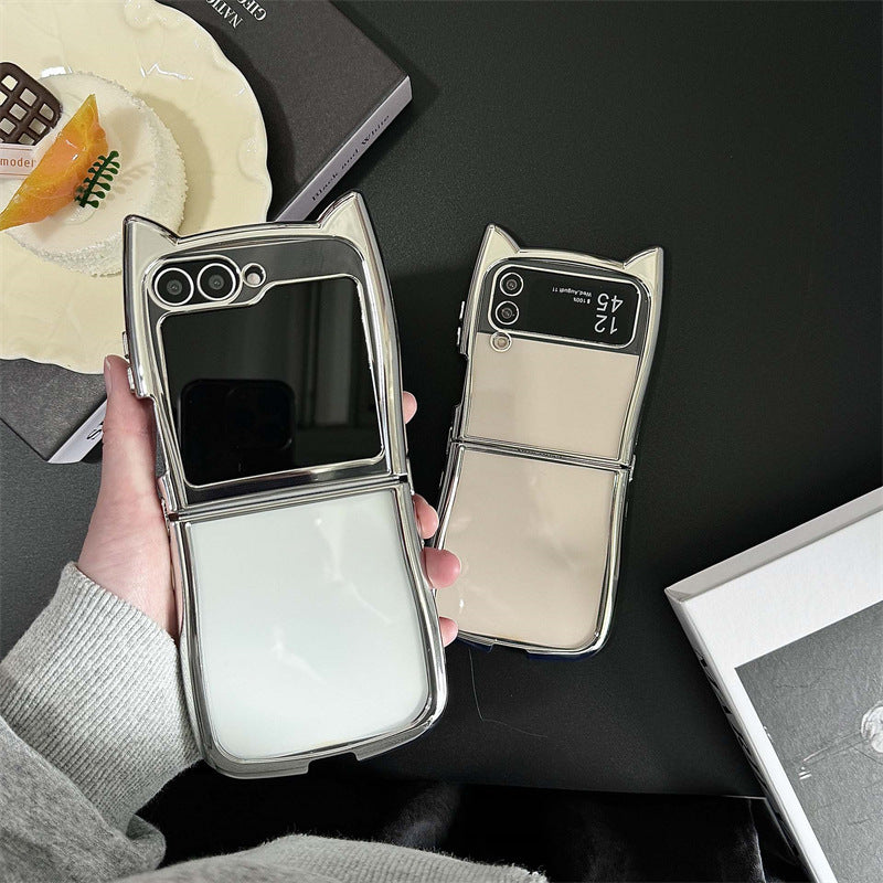 Ins Electroplating Edge Cat Ear Transparent Folding Phone Case