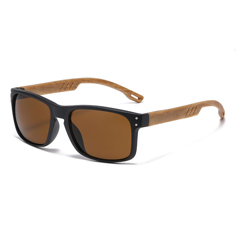 Men's Retro Wood Grain Square Sunglasses