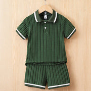 Polo Collar Stripes Shorts Design For Children