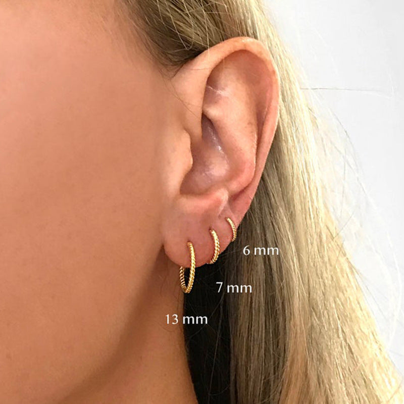Twist S925 Sterling Silver Hipster Twisted String Round Ring Earrings