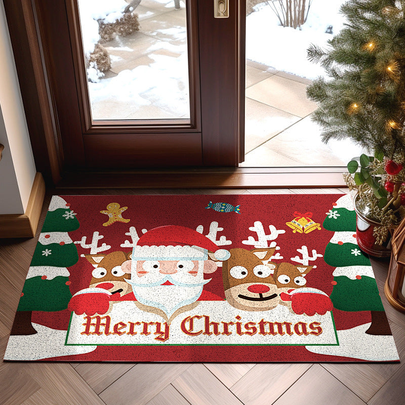 Household Home Floor Mat Non-slip Stain-resistant Wear-resistant Christmas Floor Mat Washable PVC Loop Floor Mat