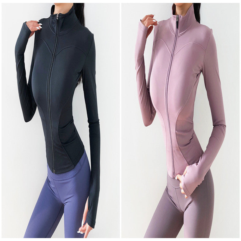 Women’s Cropped Gym Jacket – Long Sleeve Fitness Sweatshirt Coat