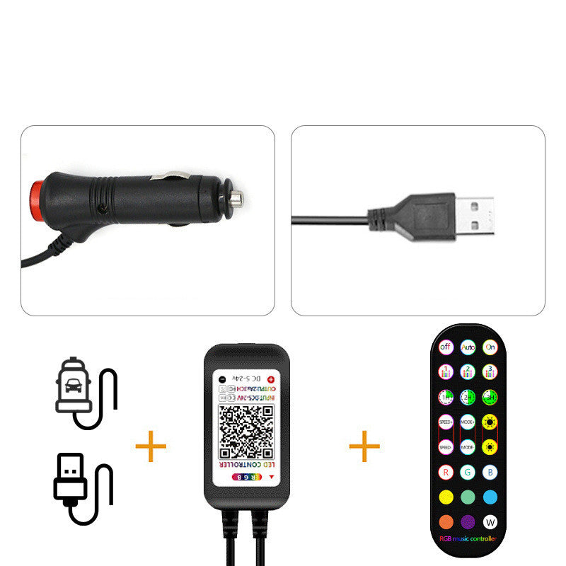 Car Interior LED Strip Lights – Waterproof RGB Ambient Lamps with Wireless Remote & Music Control