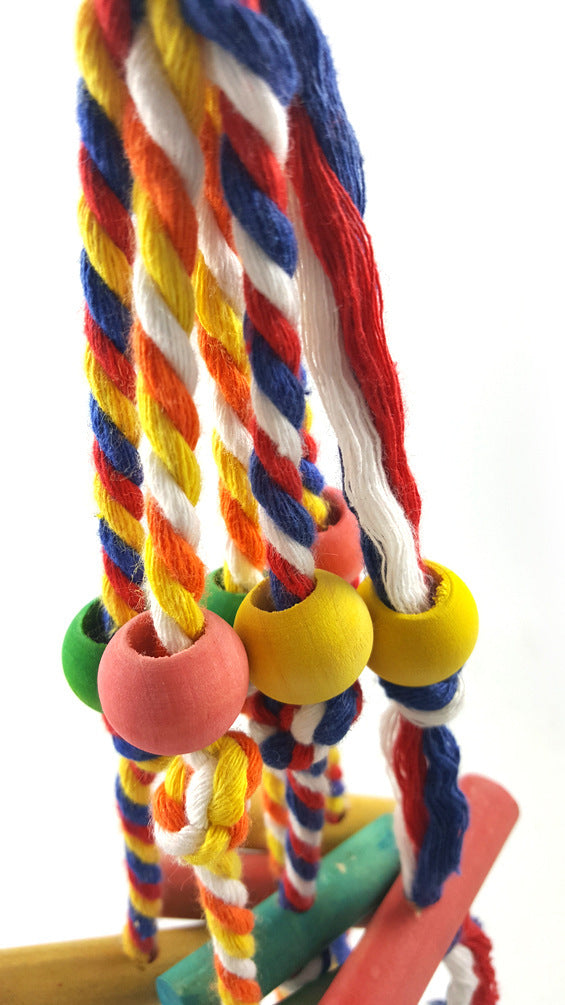 Multicolor Cotton Rope Parrot Chew Toy with Wood and Plastic