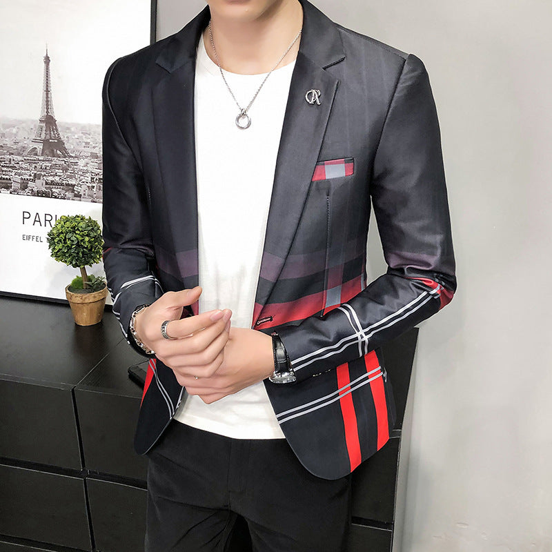 Fashion Personality Plaid Men's Stitching Casual Long Sleeve Suit