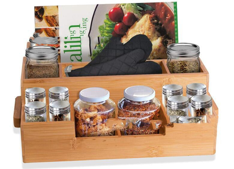 Bamboo Soy Sauce & Seasoning Storage Rack – Stylish Wooden Kitchen Organizer