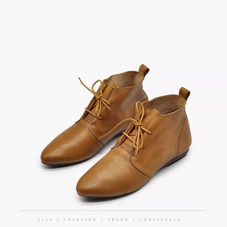 Comfortable Soft Leather Versatile Flat Booties