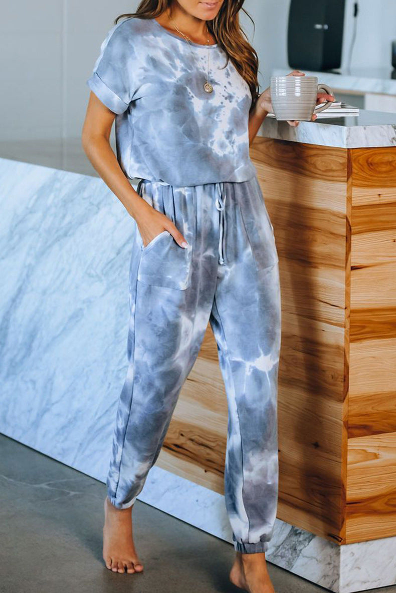 Tie Dye Print One Piece Pajamas Loungewear