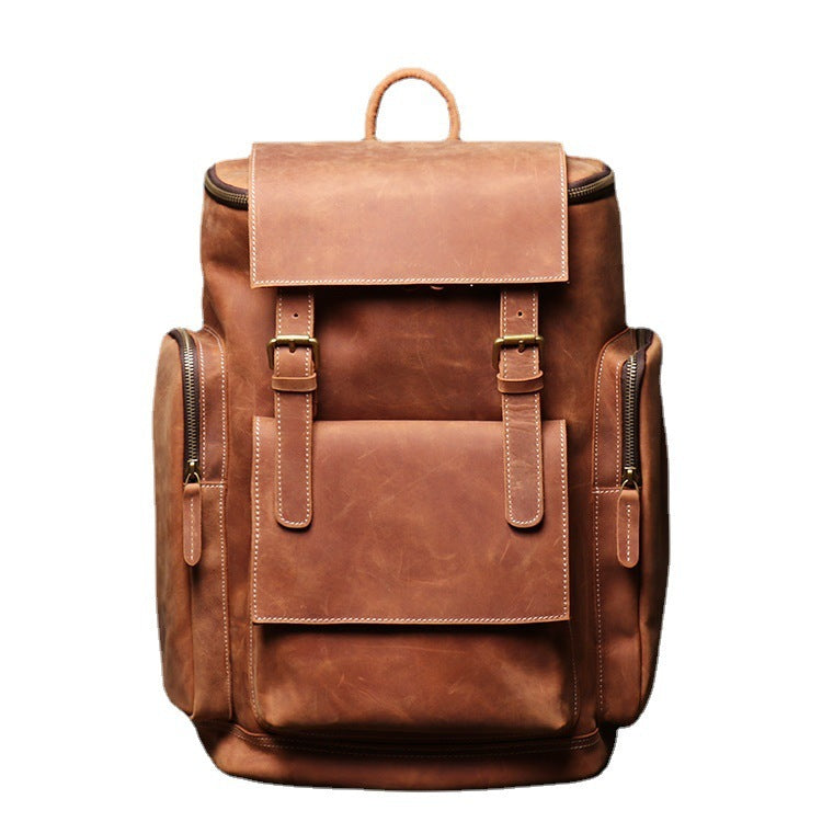 Men's Retro Leather Canvas Laptop Backpack Carryall