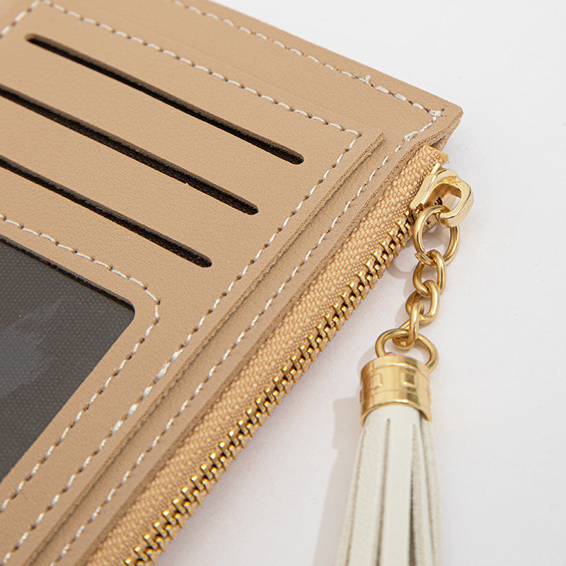 Pure Color Mini Fashion Stitching Tassel Coin Purse